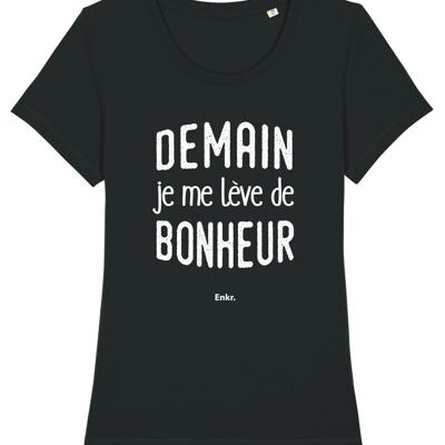 T-SHIRT NERA DOMANI MI SVEGLIO CON HAPPINESS donna