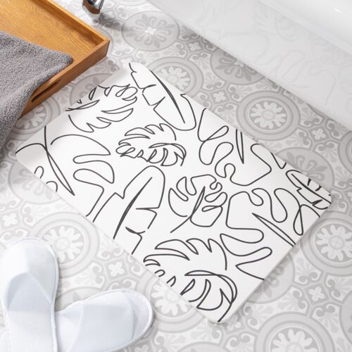 Monstera Lines White Stone Non Slip Bath Mat