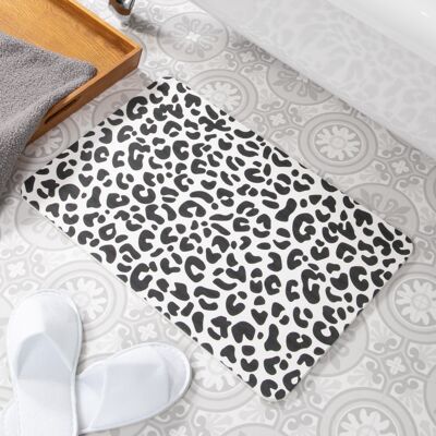 Alfombrilla de baño antideslizante de piedra blanca con estampado de leopardo