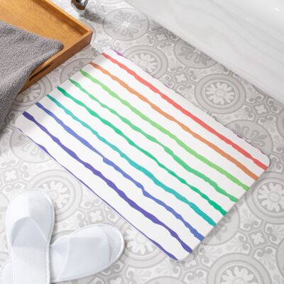 Tapis de bain antidérapant en pierre blanche Rainbow Lines