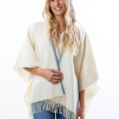 Poncho deia court ecru/bleu