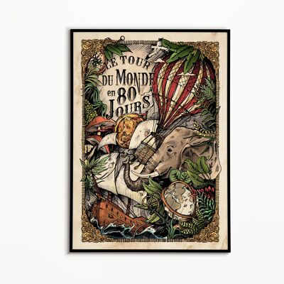 Affiche Jules Verne Couleurs - Tour du monde en 80 jours