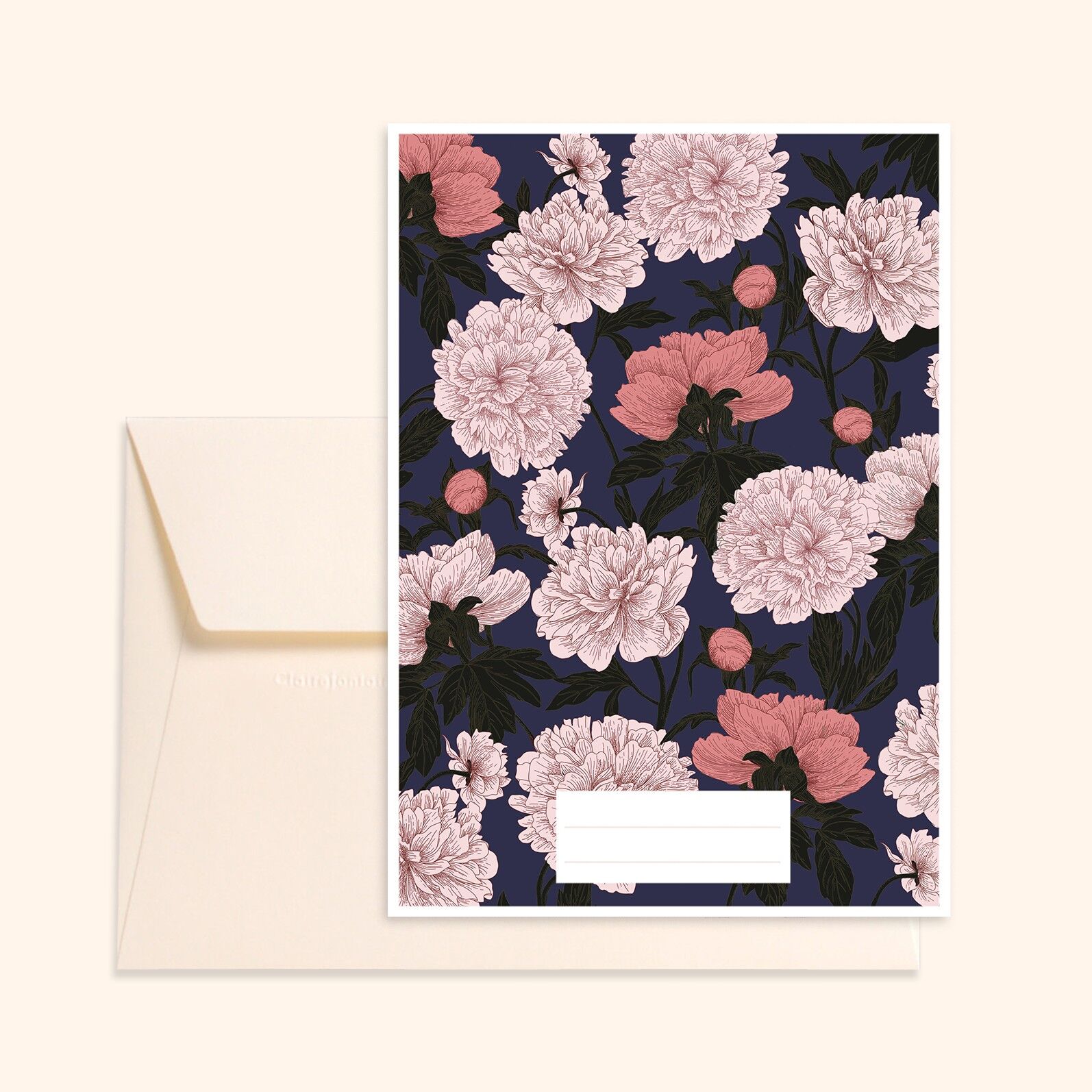 Postal ilustrada – Fabricada en Bretaña – Formato estándar – Feria de las peonías – Motivo floral