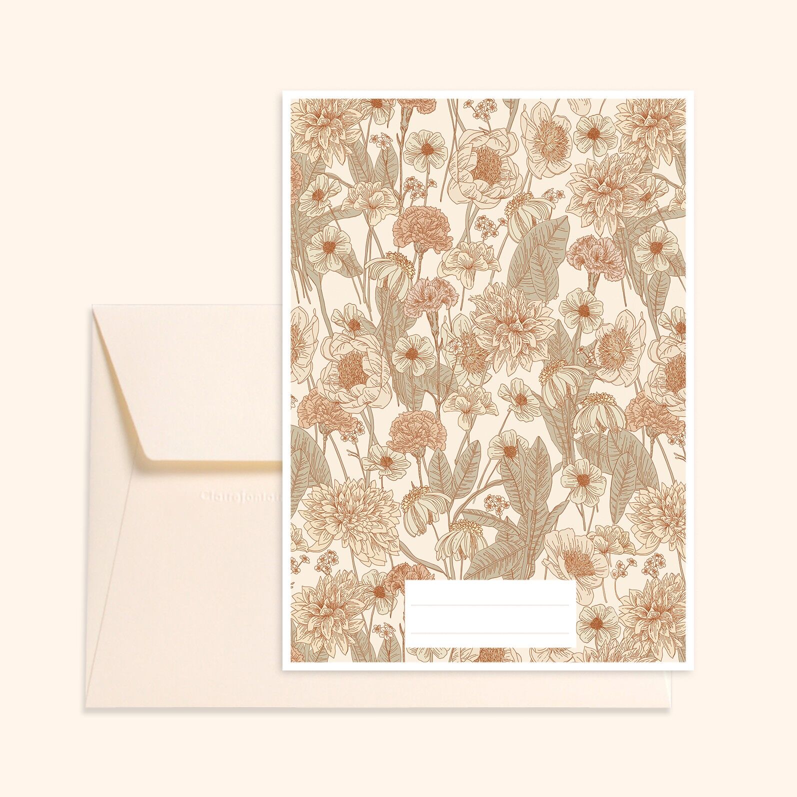 Cartolina illustrata – Realizzata in Bretagna – Formato standard – Thabor – Motivo floreale in terracotta