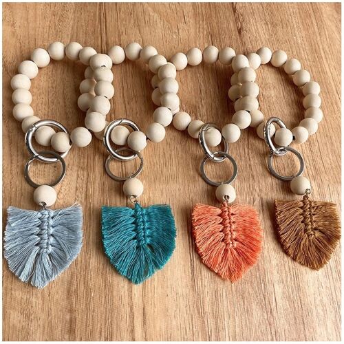 Wooden Beads Fringed Bracelet Key Chain