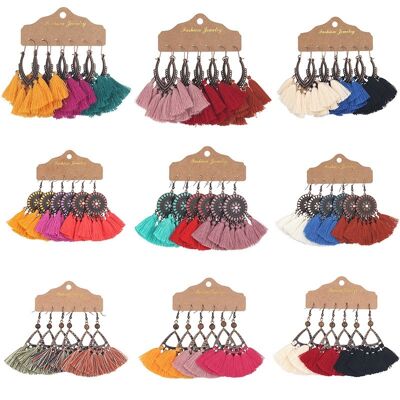 Ensemble de 3 paires de boucles d'oreilles colorées pour femmes Boho Tassel