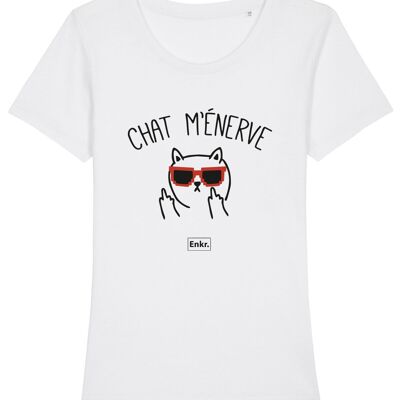 TSHIRT BLANC CHAT M'ÉNERVE femme