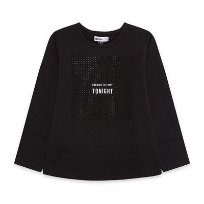 T-shirt nera in maglia per bambina Rocking The City - KG03T404X1