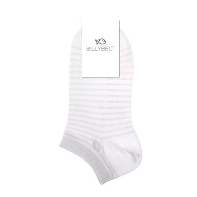Glitzernde gestreifte Socken aus gekämmter Baumwolle – Weiß und Silber