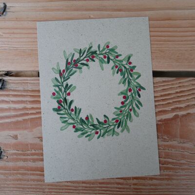 Corona di vischio cartolina di Natale