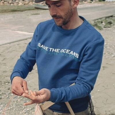 Sudadera Sacha de felpa sin cepillar con estampado "Save The Oceans" Azul