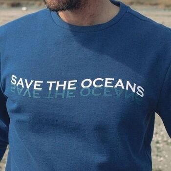 Sweat Sacha Molleton Non Gratté Print "Save The Oceans" Bleu 2