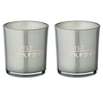 Lot de 2 verres à bougie Sylt (hauteur 8 cm, ø 7,5 cm) en gris, lanterne élégante aux coordonnées Sylt 1