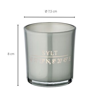Lot de 2 verres à bougie Sylt (hauteur 8 cm, ø 7,5 cm) en gris, lanterne élégante aux coordonnées Sylt 3