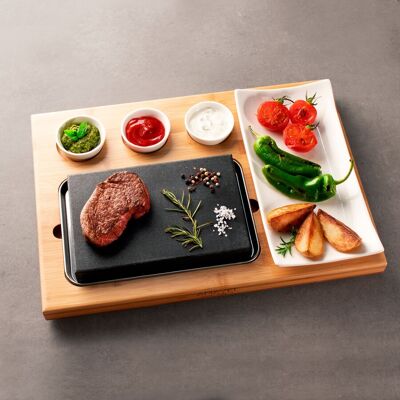 Stone grill set with bamboo plate and lava stone - 7 pieces