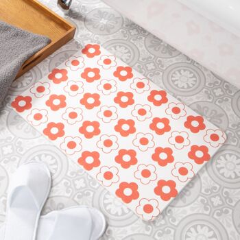 Tapis de Bain Antidérapant en Pierre Blanche Motif Fleur Rouge 1