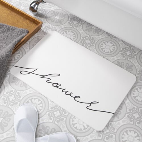 Shower Scribble White Stone Non Slip Bath Mat