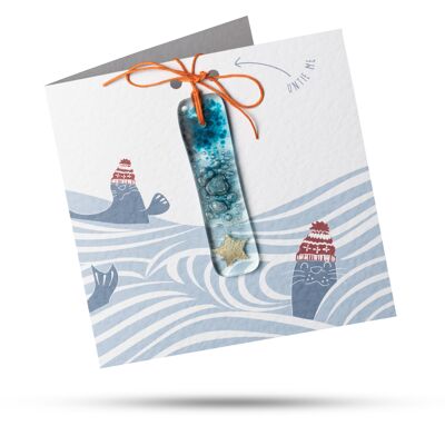 Siegel – Grußkarte mit einem Geschenk aus geschmolzenem Glas zum Aufbewahren