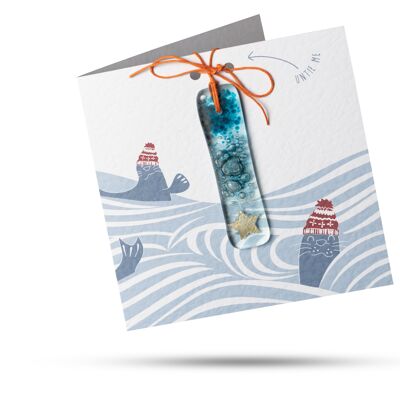 Sceau - Carte de voeux avec un cadeau en verre fusionné attaché à garder