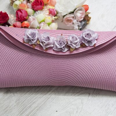 Hand bag with flowers. Pink.