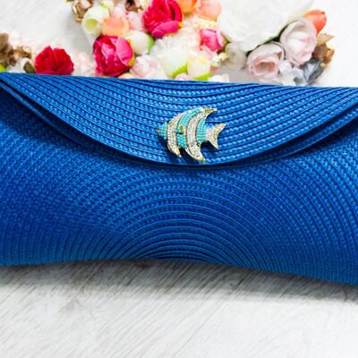 Borsa a mano con chiusura a pesce. Blu.