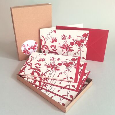 Meadow Herbs (Red Print) - Gift box containing five recycling cards
