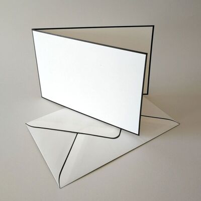 10 cartes de deuil pliées blanc crème avec enveloppes (bordure noire)