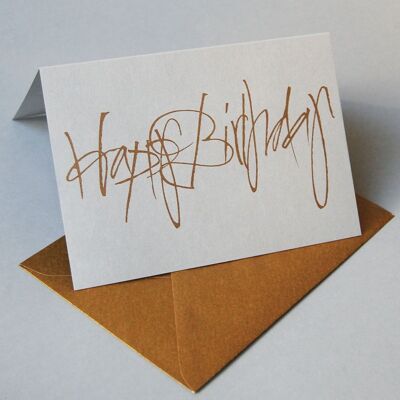 10 gray greeting cards with gold envelopes: Happy Birthday