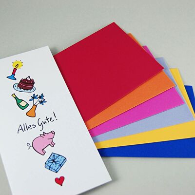 6 birthday cards with colored envelopes
