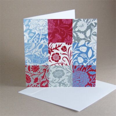 10 cartes de vœux carrées avec enveloppes : ornements floraux - rouge et bleu