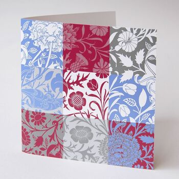 10 cartes de vœux carrées avec enveloppes : ornements floraux - rouge et bleu 2