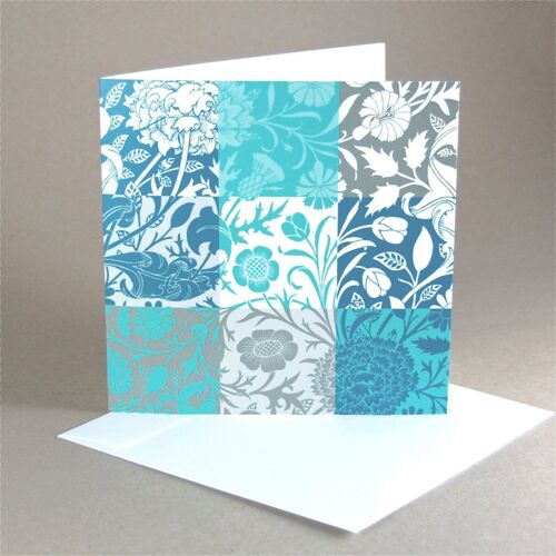 10 quadratische Grußkarten mit Kuverts: florale Ornamente - türkis