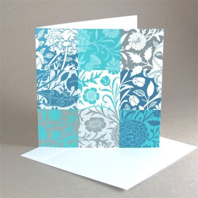 10 cartes de vœux carrées avec enveloppes : ornements floraux - turquoise