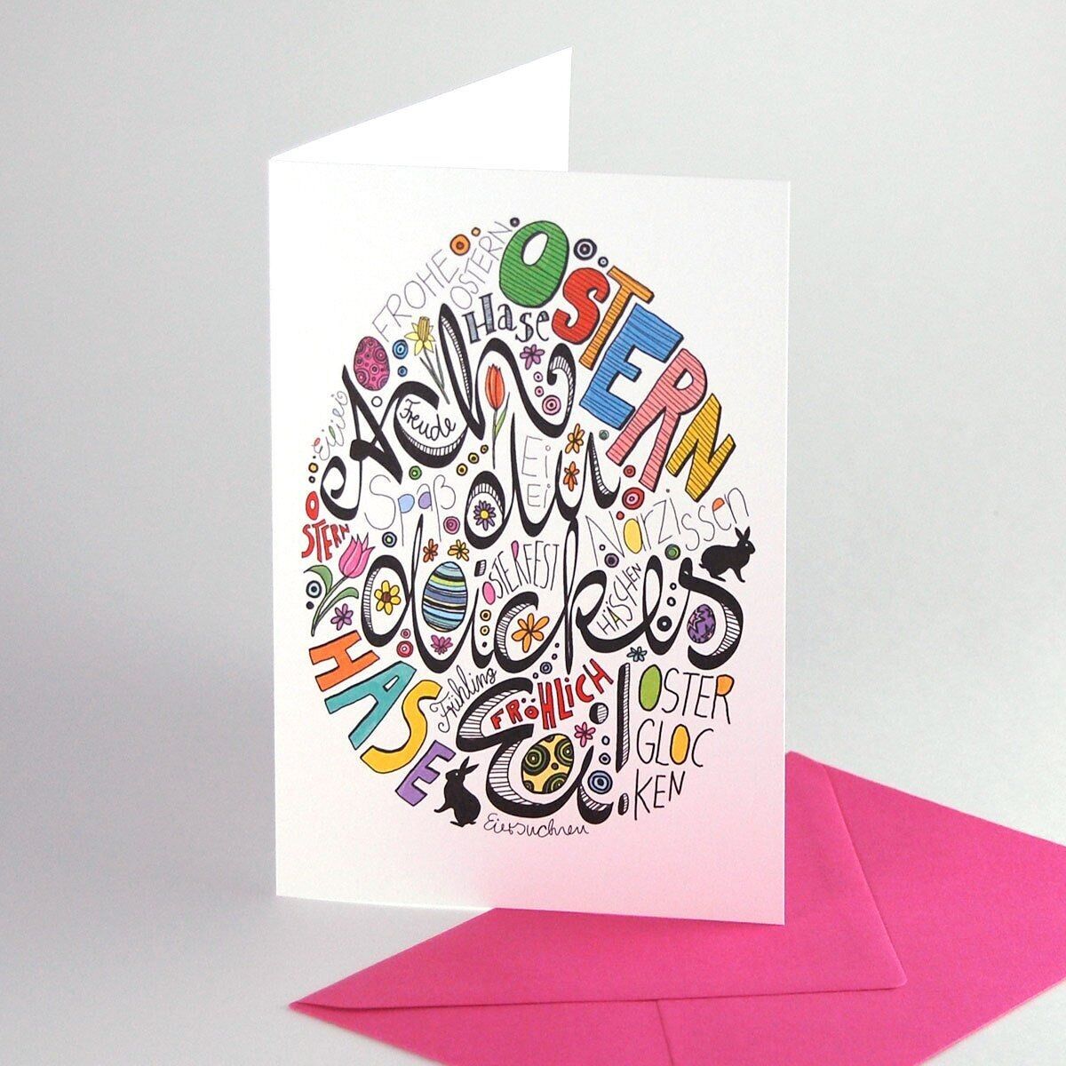 Set di 10 biglietti di Pasqua scritti a mano con buste rosa: Oh caro!