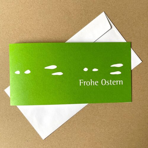 10er Set grüne Osterkarten mit Umschlägen: Frohe Ostern + Hasenspuren