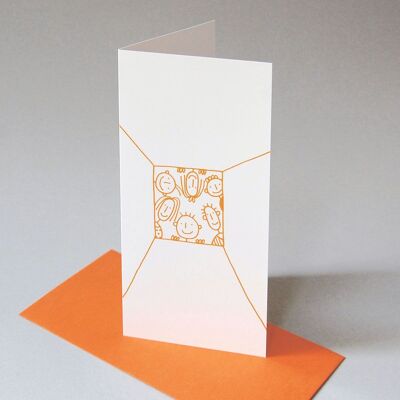 10 funny greeting cards with orange envelopes: box