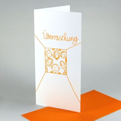 10 cartes de vœux rigolotes avec enveloppes orange : surprise