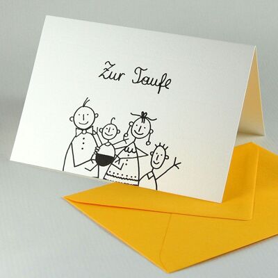 10 witzige Einladungskarten mit gelben Kuverts: Zur Taufe
