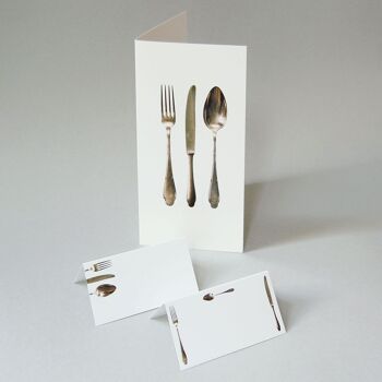 4 cartes de menu avec 16 marque-places : fourchette, couteau, cuillère 1