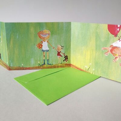 20 fanfolds rigolos avec enveloppes vert clair : enfants