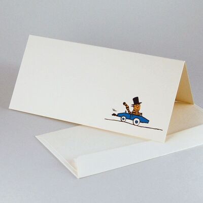 10 cartes de vœux avec enveloppe : matou avec voiture