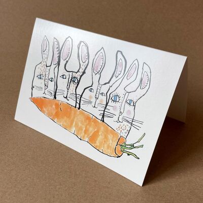 Lot de 10 cartes de vœux avec enveloppes : quatre lapins, une carotte