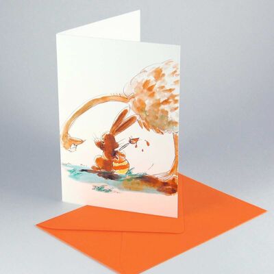 10 cartoon Easter cards with orange envelopes: the ostrich egg