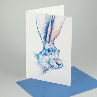 10 cartes de vœux avec enveloppes bleues : lapin