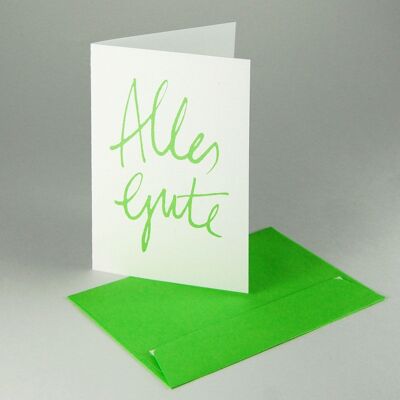 10 recycled greeting cards with green envelopes: All the best