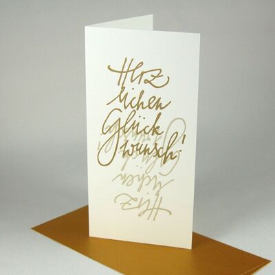 10 recycled greeting cards with golden envelopes: Congratulations!