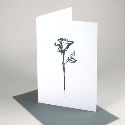 10 cartes de deuil recyclées avec enveloppes grises : Rose
