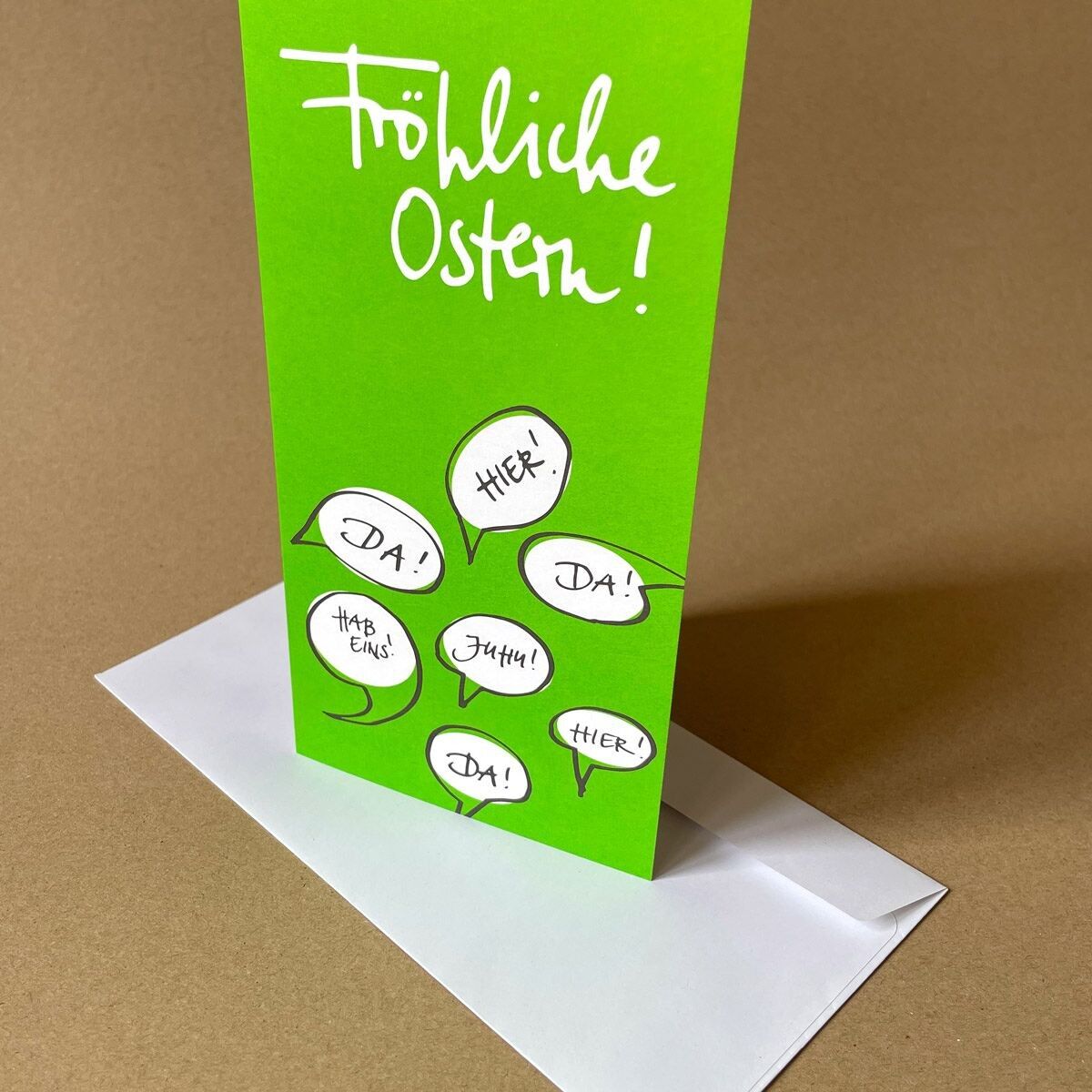 Set di 10 biglietti di Pasqua verdi con busta: Caccia alle uova la mattina di Pasqua