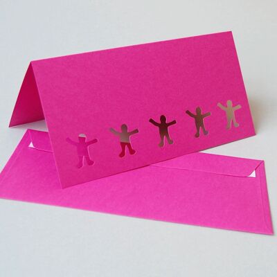 Set di 10 biglietti d'auguri rosa con buste rosa: 5 figure fustellate