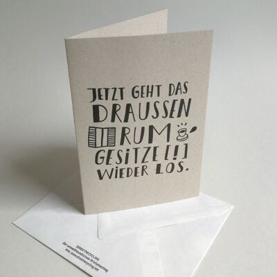 10 gray recycled greeting cards with envelopes: Sitting around outside